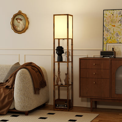 HOMCOM Floor Lamp with Shelves, 4 Layer Standing Lamp with USB Ports, 3 Colour Temperature, Rustic Brown 
