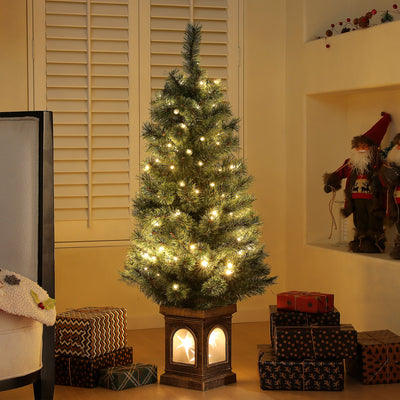 HOMCOM 4ft Artificial Christmas Tree with 80 Warm White LED Lights, 8 Modes and Remote, Realistic Xmas Tree with Square Stand for Party Decoration, Green 