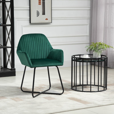 HOMCOM Modern Arm Chair Upholstered Accent Chair with Metal Base for Living Room Green 