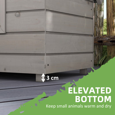 PawHut Wooden Outdoor Cat House, Elevated Cat Shelter Kennel, Pet Play House with Openable Top, Asphalt Roof, Window, Grey 