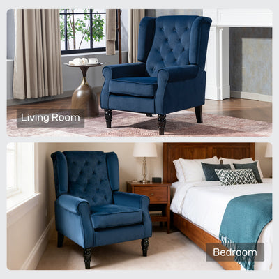 HOMCOM Wingback Accent Chair, Retro Upholstered Button Tufted Occasional Chair for Living Room and Bedroom, Dark Blue 