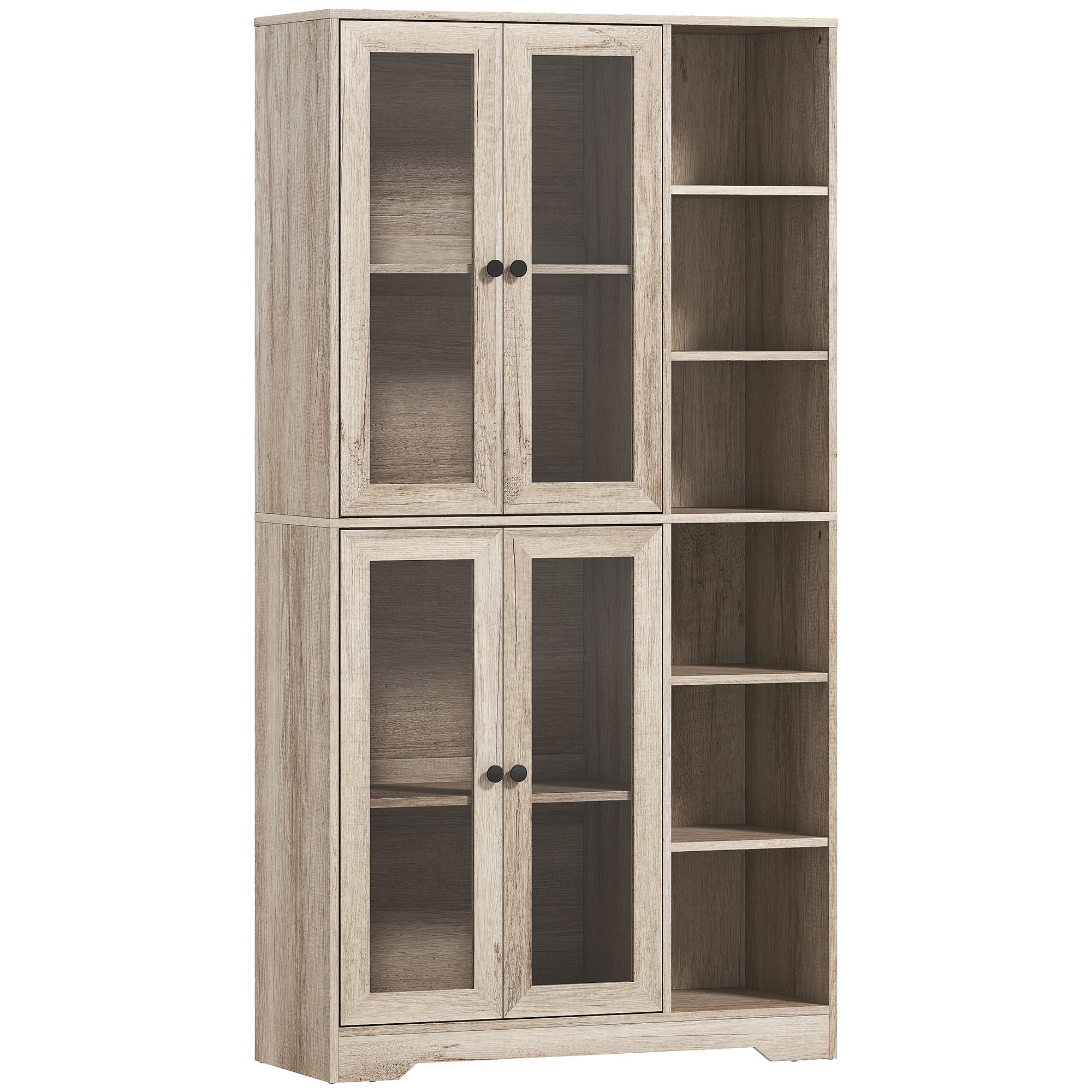 HOMCOM Multi-Storage Kitchen Cabinet, with Glass Doors - Grey Wood-Effect 