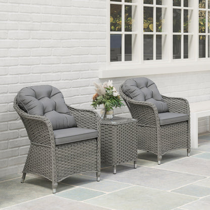Outsunny Three-Piece Super Padded Rattan Set - Light Grey 