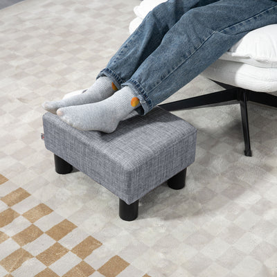 HOMCOM Linen Fabric Footstool Ottoman Cube with 4 Plastic Legs, Grey 