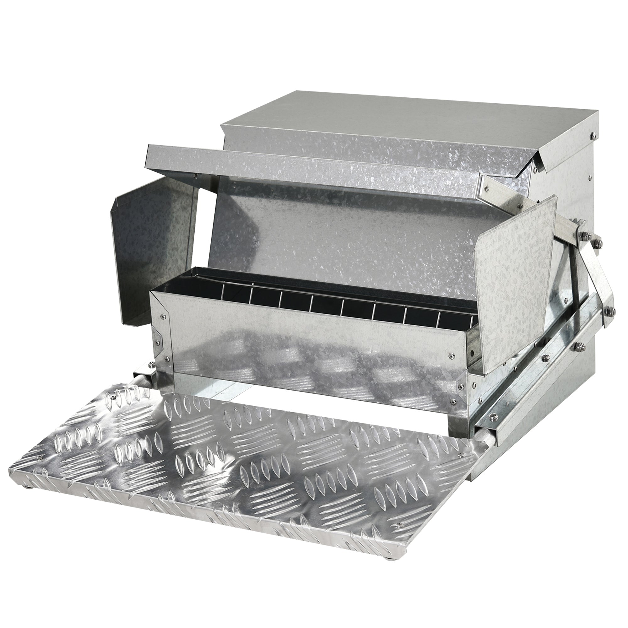 PawHut 11.5KG Automatic Chicken Poultry Feeder Rat Proof Treadle Self Opening with Galvanized Steel and Aluminium 