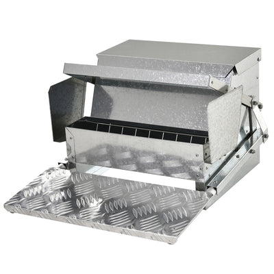 PawHut 11.5KG Automatic Chicken Poultry Feeder Rat Proof Treadle Self Opening with Galvanized Steel and Aluminium 