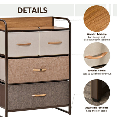 HOMCOM 4-Drawer Dresser, 3-Tier Storage Organizer, Tower Unit for Bedroom Hallway Closets with Steel Frame Wooden Top 