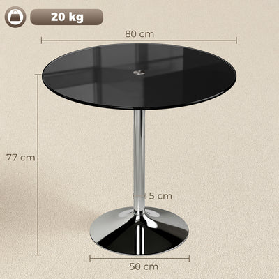 HOMCOM Round Bar Table, Modern Dining Table with Tempered Glass Top and Steel Frame for 4, 80 x 80 x 77cm, Black