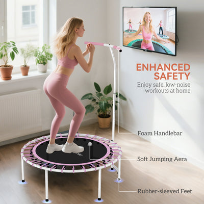 SPORTNOW 40" Fitness Trampoline, Mini Rebounder Trampoline for Adults with 5-Level Adjustable Handle, Indoor Exercise Bungee Rebounder, Max Load 100KG, Purple 