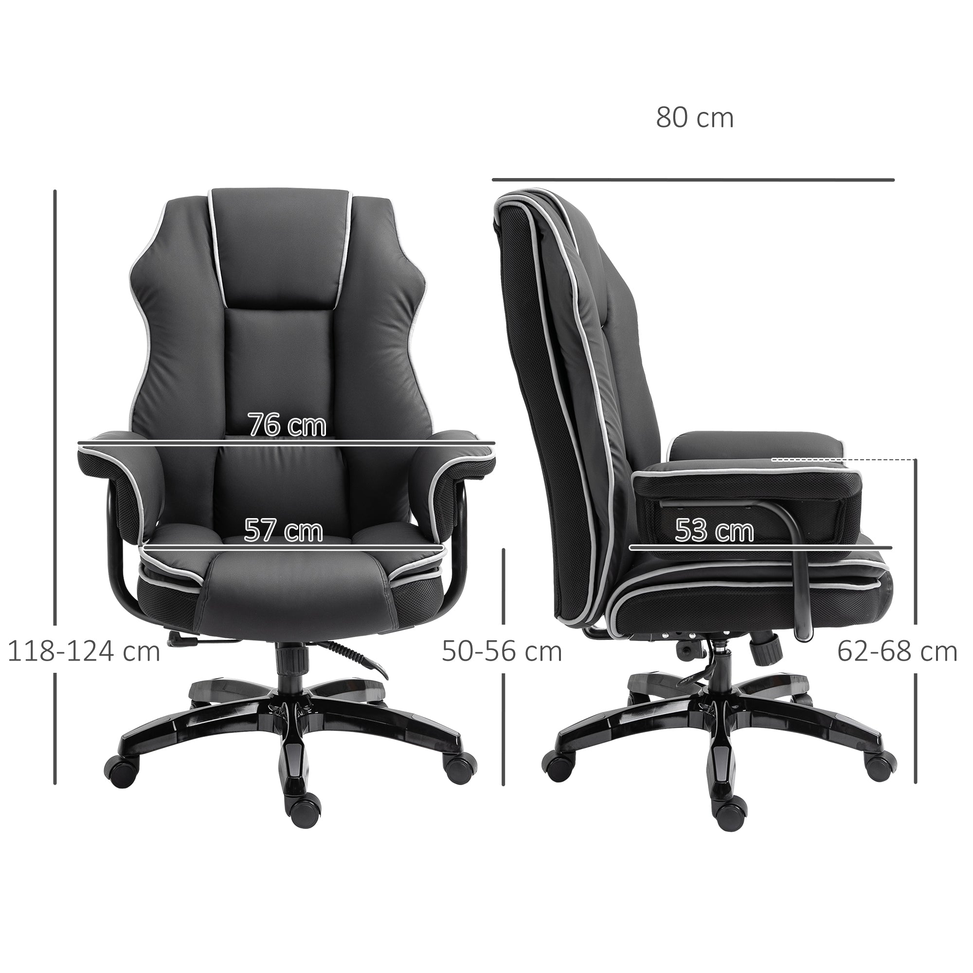 Vinsetto Executive Office Chair, PU Leather High Back Desk Chair with Height Adjustable, Reclining Swivel Computer Chair for Home, Black 