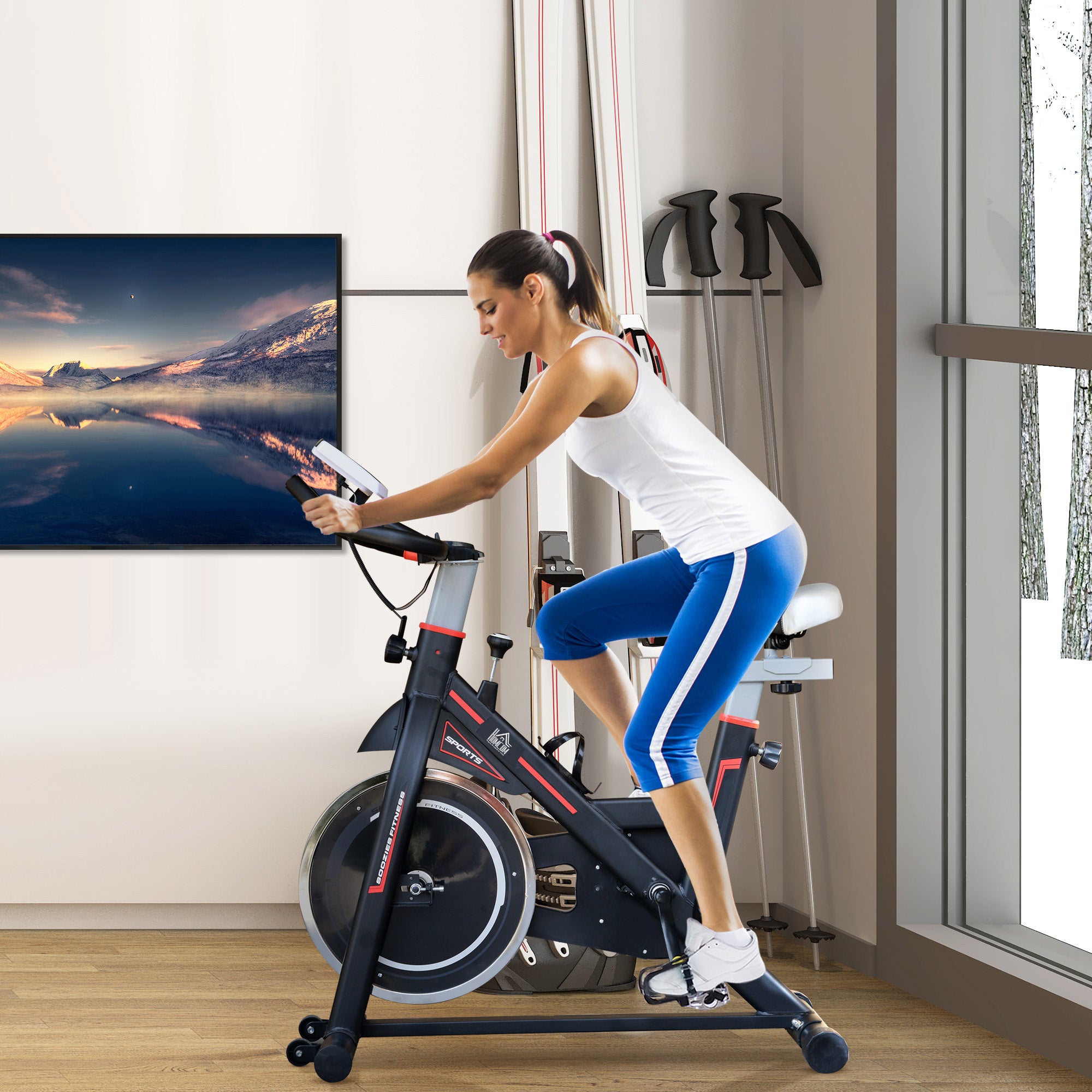 HOMCOM Exercise Bike, Indoor Cycling, with LCD Display, Heart Rate, Sensor - Black 