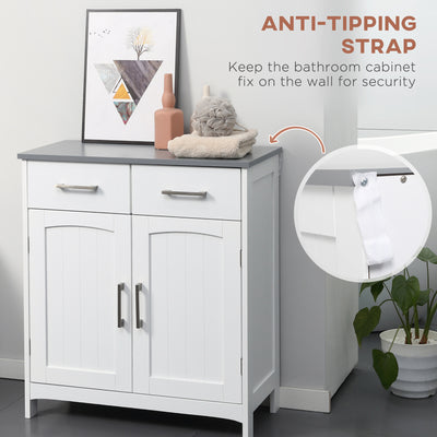 kleankin Freestanding Bathroom Cabinet, Storage Cupboard with 2 Drawers, Double Doors, Adjustable Shelf, White 