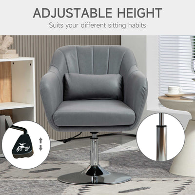 HOMCOM Swivel Microfibre Accent Chair for Living Room Contemporary Vanity Armchair with Adjustable Height Thick Cushion Lumbar Support Armrest for Bedroom Office Dark Grey 