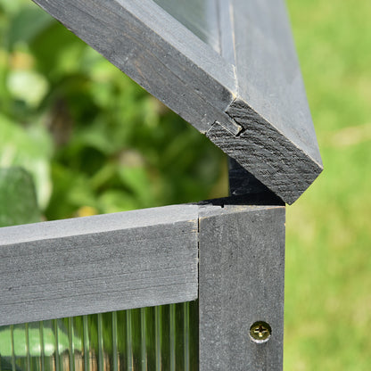Outsunny Wooden Cold Frame, Small Polycarbonate Greenhouse for Plants with Openable & Tilted Top Cover, Grey, 100 x 65 x 40cm 
