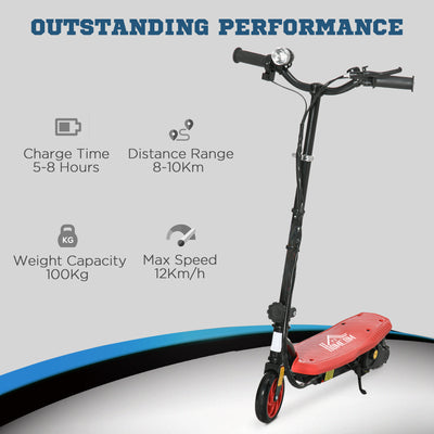 HOMCOM Foldable Electric Scooter, with LED Headlight, for Ages 7-14 Years - Red 