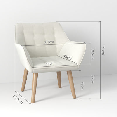 Set of 2 Accent Chair, Arm Chair with Slanted Back, Thick Padding and Rubber Wooden Legs for Living Room, Cream White 