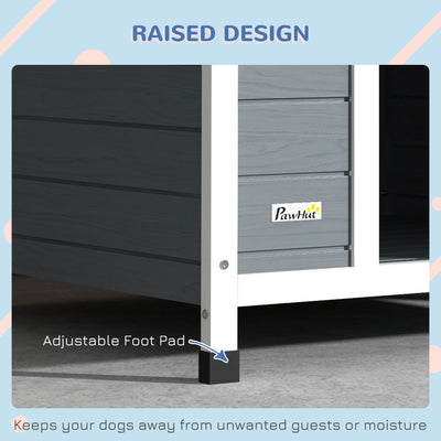 PawHut Outdoor Dog Kennel, Wooden Dog House, with Removable Floor, Anti-Corrosion Wood, for Large Dogs, 106.5H x 110W x 98Dcm 