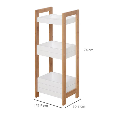 HOMCOM 3-Tier Bathroom Rack Storage Shelf Bamboo Organiser Shower Tower for Narrow Place 