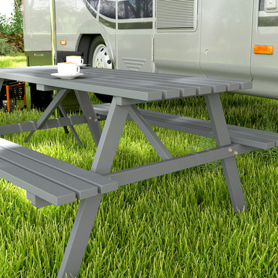 Outsunny 4 Seater Wooden Picnic Table Bench for Outdoor Garden or Patio with Parasol Cutout 150 cm Grey 