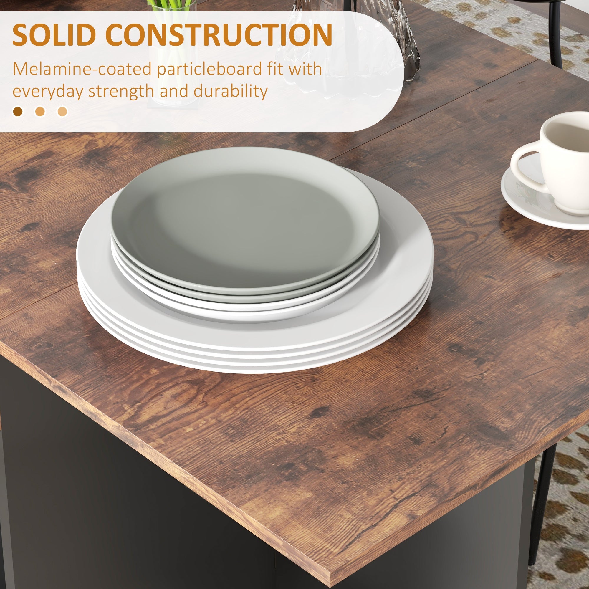 HOMCOM Folding Dining Table, Drop Leaf Table for Small Spaces, Foldable Table with Drawer and Storage Shelves for Kitchen, Dining Room, Rustic Brown 