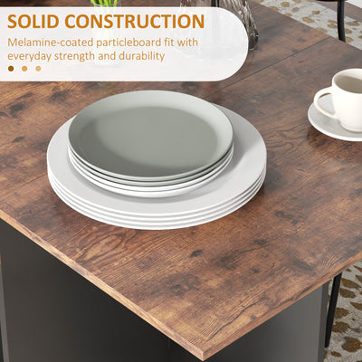 HOMCOM Folding Dining Table, Drop Leaf Table for Small Spaces, Foldable Table with Drawer and Storage Shelves for Kitchen, Dining Room, Rustic Brown 