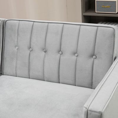 HOMCOM Modern Convertible Sofa Futon Velvet-Touch Tufted Couch Compact Loveseat with Adjustable Split Back, Light Grey 