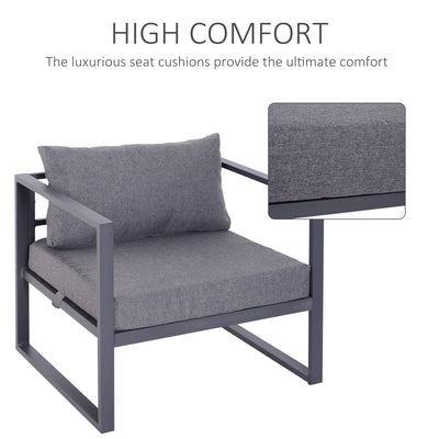 Outsunny 6 PCs Outdoor Indoor Sectional Sofa Set Thick Padded Cushions Aluminium Frame 5 Seaters 1 Coffee Table Footrest Grey 