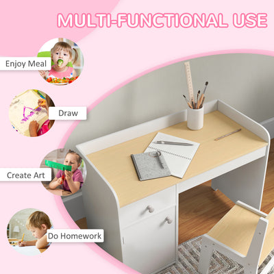 ZONEKIZ Kids Desk and Chair Set for 3-6 Years with Storage Drawer, Study Table and Chair for Children - White 