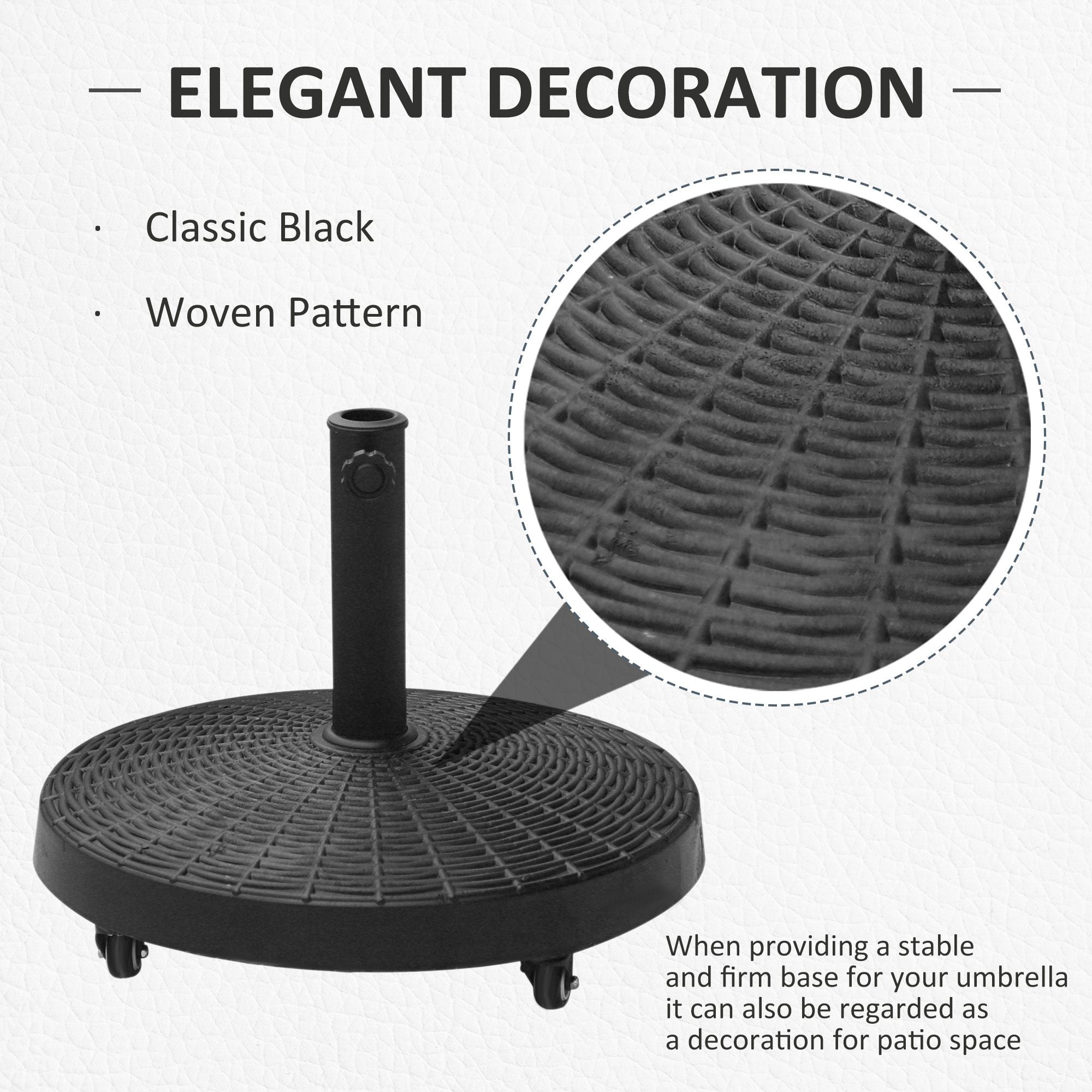 Outsunny 22.7kg Resin Patio Parasol Base Umbrella Stand Weight Deck Garden Sunshade Holder Round w/ Wheels Brakes Outdoor 