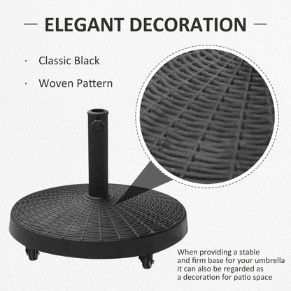 Outsunny 22.7kg Resin Patio Parasol Base Umbrella Stand Weight Deck Garden Sunshade Holder Round w/ Wheels Brakes Outdoor 