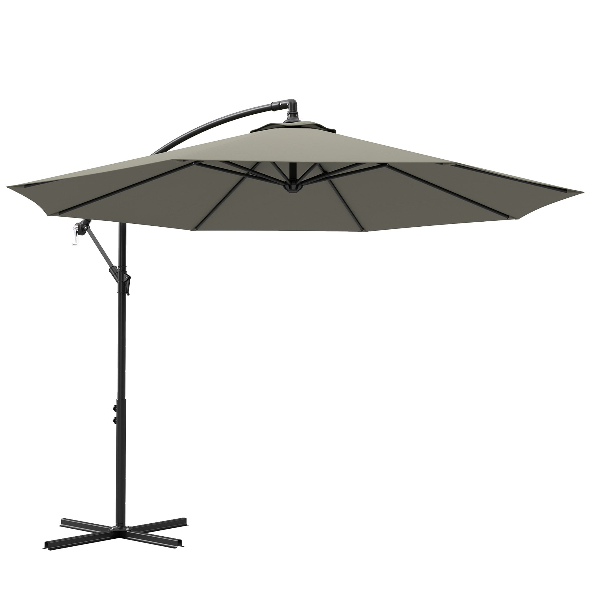 Outsunny 3m Overhanging Cantilever Parasol, with Cross Base - Light Grey 