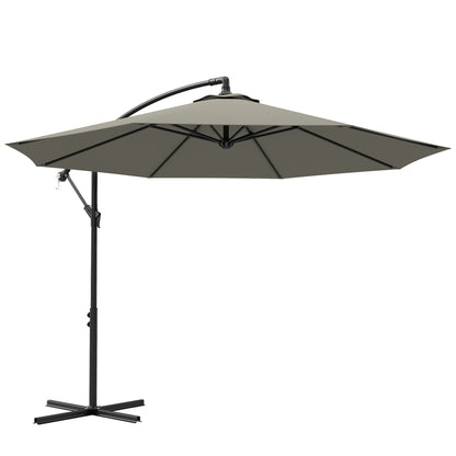 Outsunny 3m Overhanging Cantilever Parasol, with Cross Base - Light Grey 