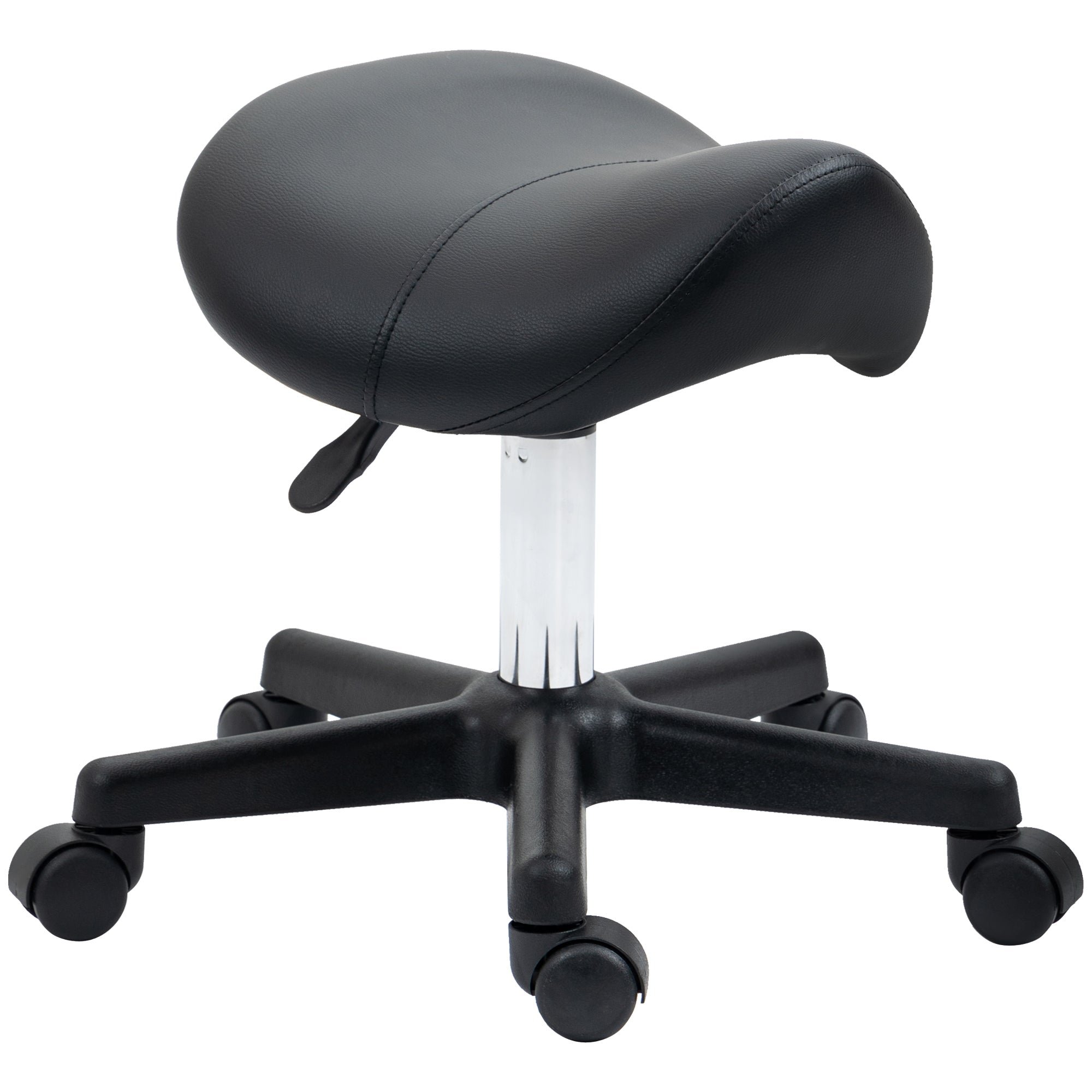 HOMCOM Saddle Stool, PU Leather Adjustable Rolling Salon Chair with Steel Frame for Massage, Spa, Beauty and Tattoo, Black 