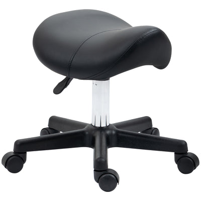 HOMCOM Saddle Stool, PU Leather Adjustable Rolling Salon Chair with Steel Frame for Massage, Spa, Beauty and Tattoo, Black 