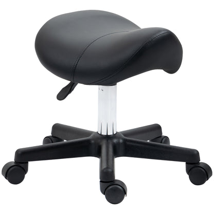 HOMCOM Saddle Stool, PU Leather Adjustable Rolling Salon Chair with Steel Frame for Massage, Spa, Beauty and Tattoo, Black 