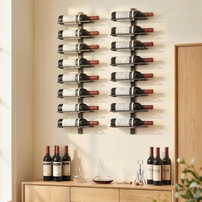 HOMCOM Wall Mounted Wine Rack, 8 Tier Metal Wine Display Rack, Storage Holder for Kitchen, Black 