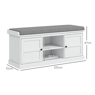HOMCOM Multi-Compartment Shoe Storage Bench, with Top Cushion - White/Grey 
