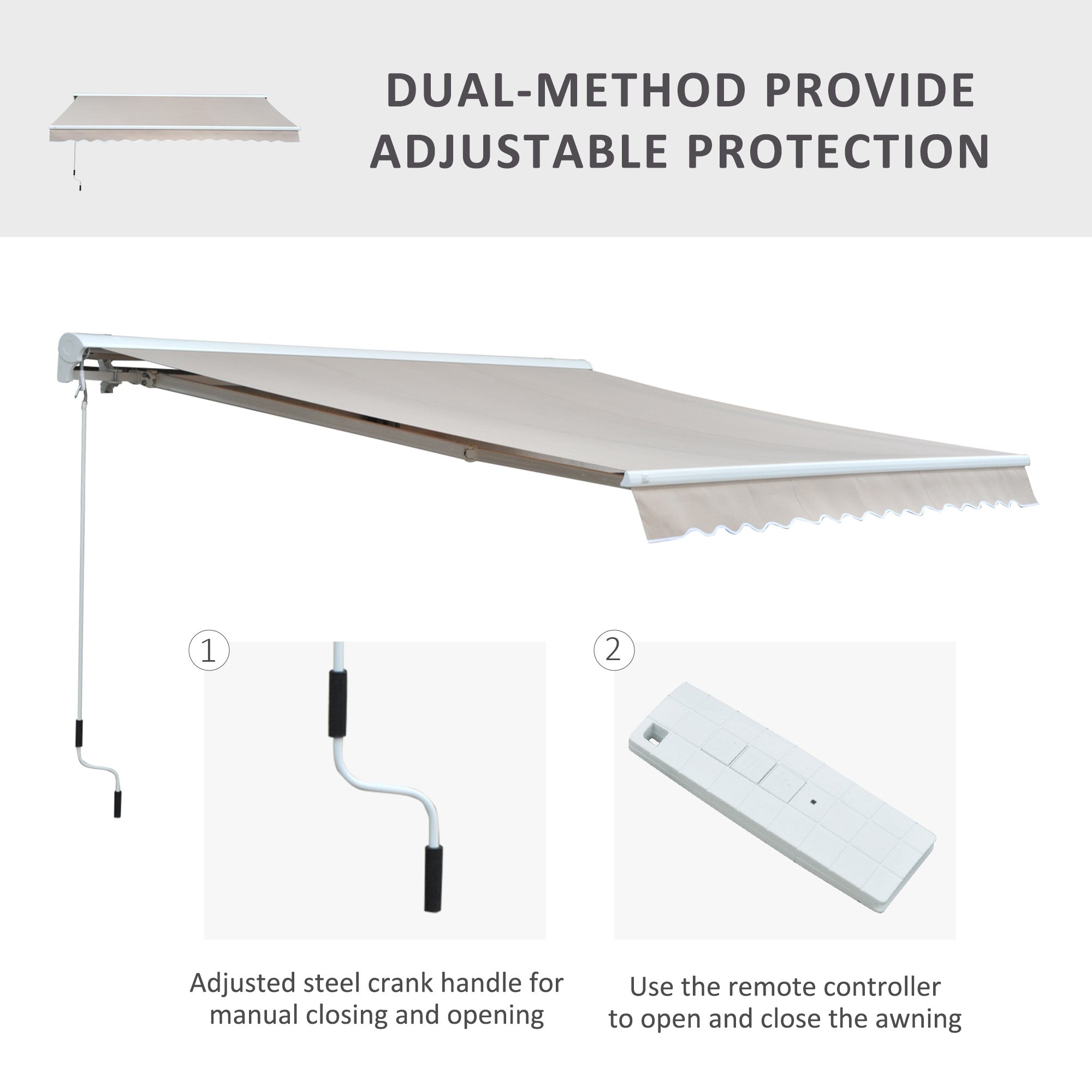 Outsunny 3.5Lx2.5M Retractable Manual/Electric Awning-Cream White/White 