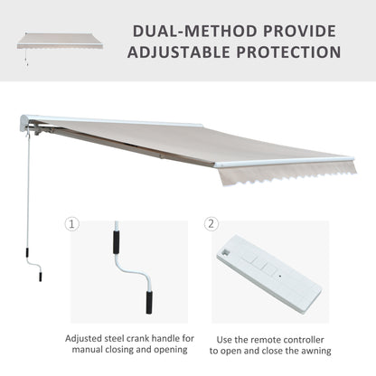 Outsunny 3.5Lx2.5M Retractable Manual/Electric Awning-Cream White/White 
