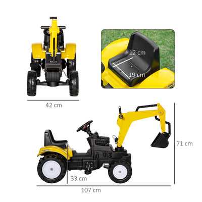 HOMCOM Kids Ride on Digger Pedal Go Kart Pretend Play Construction No Power Truck with Horn for 3 - 6 Years, Yellow 
