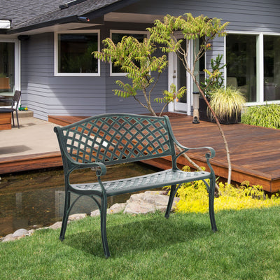 Outsunny Cast Aluminium Garden Bench 2 Seater Antique Loveseat for Outdoor Patio Porch Park, Verdigris 