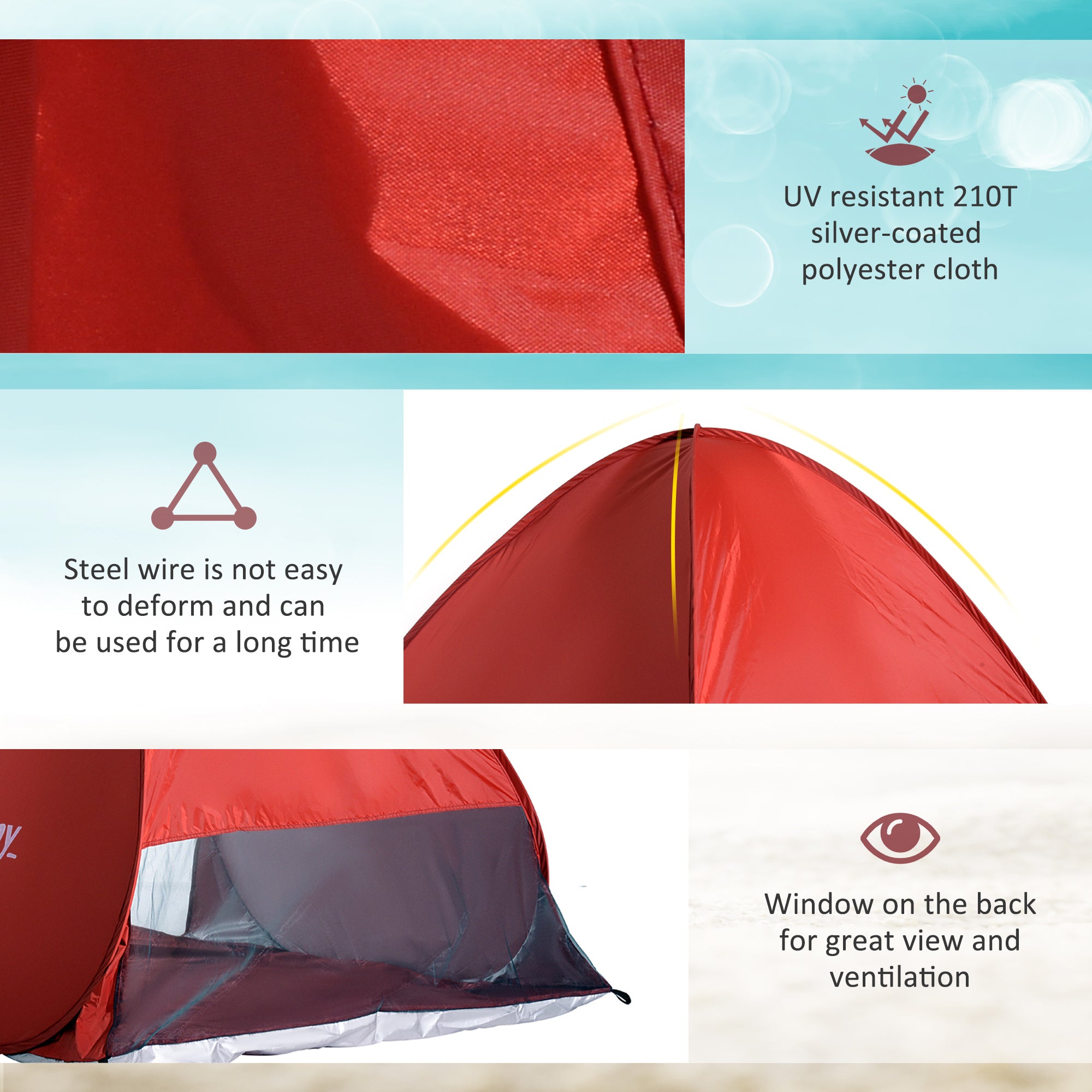 Outsunny Pop-up Portable Beach Tent-Red 