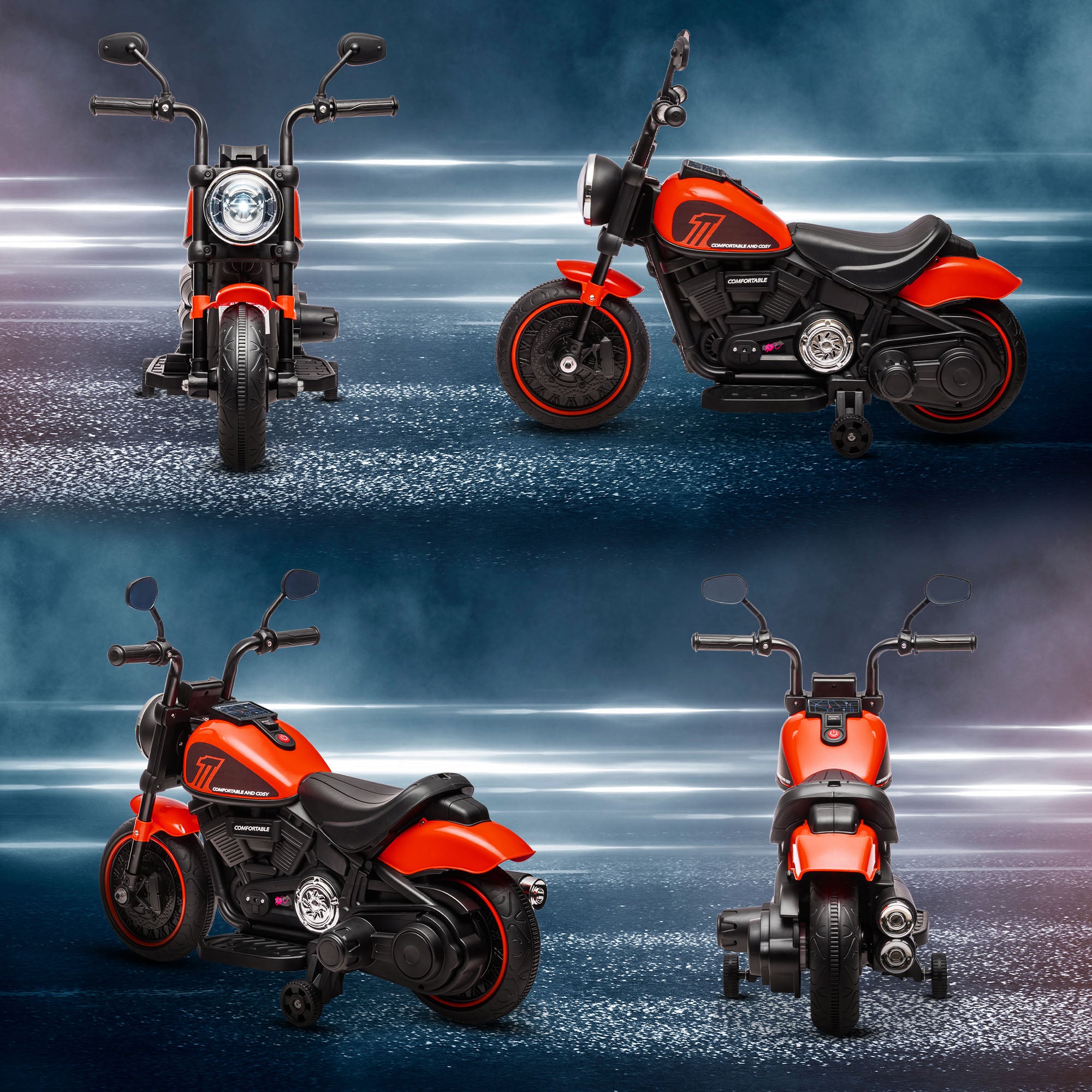 HOMCOM 6v Electric Motorbike with Training Wheels, One-Button Start - Red 