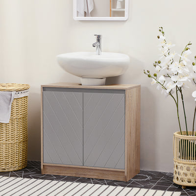 HOMCOM Under Sink Storage Cabinet Floor Standing Cupboard w/ Adjustable Shelf Bathroom Cabinet 2 Doors Versatile Style Grey 