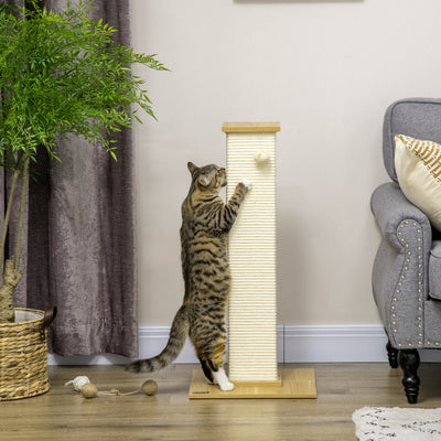 PawHut 80cm Scratching Post, with Toy Ball, Sisal Rope - White 