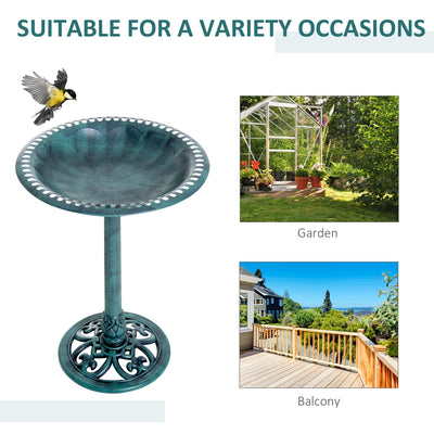 Outsunny Garden Bird Bath Outdoor Decrative Garden Feeder Stand with Scallop-like Pattern, Time-Worn Finish, 50cm, Green 