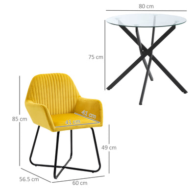 HOMCOM Modern Dining Furniture Set with Round Table and Accent Armchair Black and Yellow 