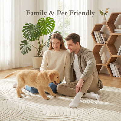 HOMCOM Modern Geometric Rug, Thick Plush, Non-Slip, 200 x 140 cm – Cream, Living Room/Bedroom/Office 