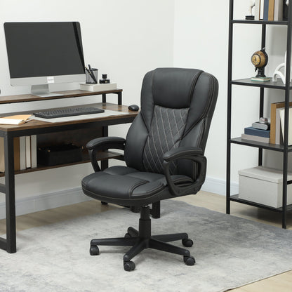 HOMCOM Executive Office Chair, High Back Desk Chair, PU Leather Swivel Computer Chair with Tilt Function, Adjustable Height and Armrests for Home Office, Black 