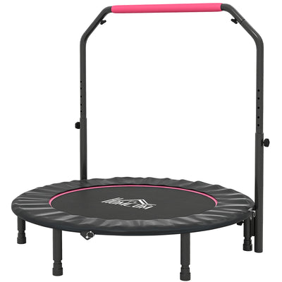 HOMCOM 48" Foldable Mini Fitness Trampoline, with Adjustable Foam Handle, Pink 